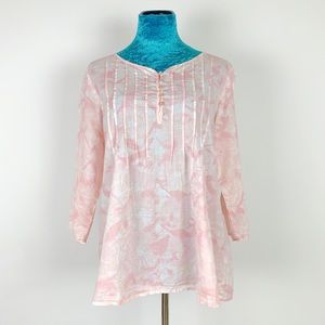 J. Jill Pink Watercolor Flowy Floral Spring Pleated Top Medium